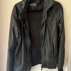 Rare Diesel Men's Classic Black Windbreaker with removable hood